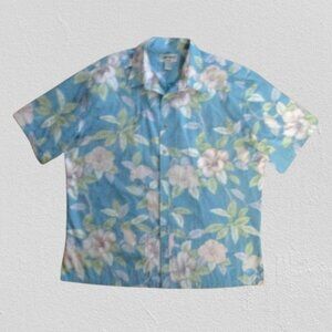 Vintage Hawaiian Shirt Men's 2XL Cooke Street Blue Floral Short Sleeve Cotton